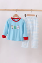 Load image into Gallery viewer, Blue deer tree santa embroidery pants set
