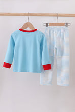 Load image into Gallery viewer, Blue deer tree santa embroidery pants set
