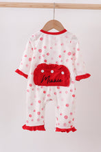 Load image into Gallery viewer, Red polka dot character applique romper
