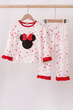 Load image into Gallery viewer, Red polka dot character applique pants set
