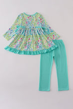 Load image into Gallery viewer, Green meadow splash ruffle pants set

