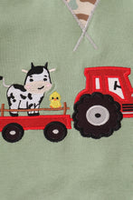 Load image into Gallery viewer, Green camouflage cow tractor applique pants set
