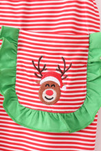 Load image into Gallery viewer, Red stripe christmas reindeer embroidery women pajamas pants
