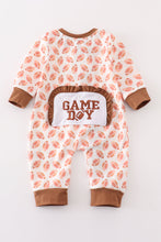 Load image into Gallery viewer, Brown football game day embroidery girl romper
