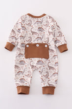 Load image into Gallery viewer, Brown dinosaur print boy romper
