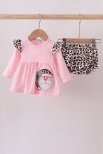 Load image into Gallery viewer, Pink santa claus leopard ruffle bloomer set
