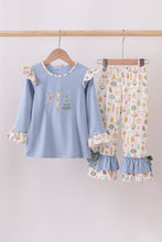 Load image into Gallery viewer, Blue nutcracker embroidery ruffle pants set
