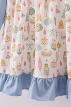 Load image into Gallery viewer, Blue nutcracker embroidery ruffle dress
