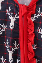 Load image into Gallery viewer, Navy deer print ruffle romper
