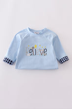 Load image into Gallery viewer, Blue believe embroidery romper
