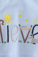 Load image into Gallery viewer, Blue believe embroidery romper
