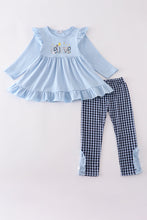 Load image into Gallery viewer, Blue believe embroidery ruffle pants set
