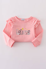 Load image into Gallery viewer, Pink believe embroidery ruffle top
