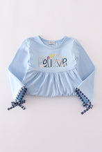 Load image into Gallery viewer, Blue believe embroidery dress
