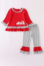 Load image into Gallery viewer, Red gingerbread applique ruffle pants set
