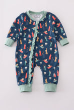 Load image into Gallery viewer, Navy nativity print ruffle romper
