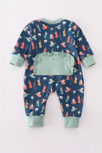 Load image into Gallery viewer, Navy nativity print ruffle romper
