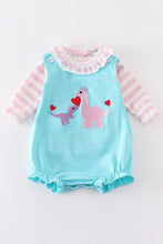 Load image into Gallery viewer, Blue valentine dinosaur embroidery girl bubble set
