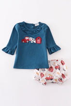 Load image into Gallery viewer, Navy farm french knot girl bloomer set
