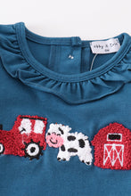 Load image into Gallery viewer, Navy farm french knot girl bloomer set
