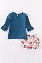 Load image into Gallery viewer, Navy farm french knot girl bloomer set
