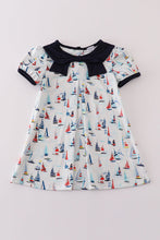 Load image into Gallery viewer, Navy sailboat print girl dress
