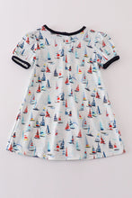 Load image into Gallery viewer, Navy sailboat print girl dress
