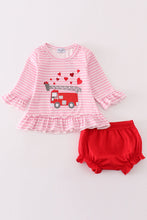 Load image into Gallery viewer, Valentine&#39;s day fire truck applique girl bloomer set
