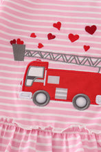 Load image into Gallery viewer, Valentine&#39;s day fire truck applique girl bloomer set
