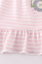 Load image into Gallery viewer, Pink tractor lucky clover applique girl dress
