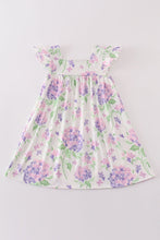 Load image into Gallery viewer, Purple hydragena print smocked girl dress
