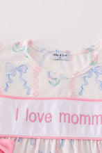 Load image into Gallery viewer, Pink bow I love mommy embroidery girl dress
