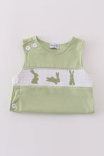 Load image into Gallery viewer, Sage bunny embroidery smocked bloomer set
