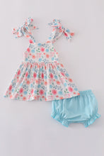 Load image into Gallery viewer, Blue floral print bow bloomer set
