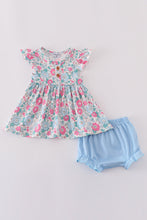 Load image into Gallery viewer, Blue floral print bloomer set
