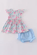 Load image into Gallery viewer, Blue floral print bloomer set
