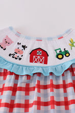 Load image into Gallery viewer, Blue farm embroidery smocked dress
