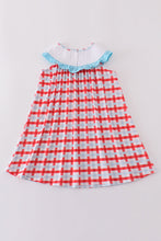 Load image into Gallery viewer, Blue farm embroidery smocked dress
