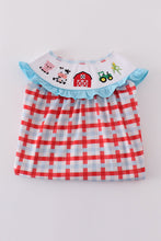 Load image into Gallery viewer, Blue farm embroidery smocked dress

