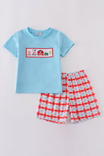 Load image into Gallery viewer, Blue farm embroidery smocked shorts set
