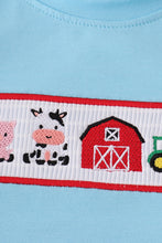Load image into Gallery viewer, Blue farm embroidery smocked shorts set

