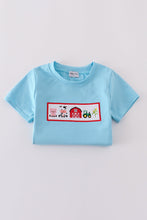 Load image into Gallery viewer, Blue farm embroidery smocked shorts set
