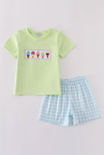 Load image into Gallery viewer, Green ice cream embroidery shorts set
