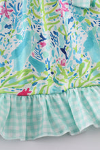 Load image into Gallery viewer, Ocean bloom print ruffle dress
