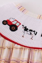 Load image into Gallery viewer, Khaki farm embroidery smocked plaid set
