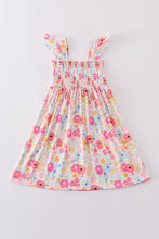 Load image into Gallery viewer, Pink floral print smocked dress

