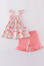 Load image into Gallery viewer, Pink floral print smocked set
