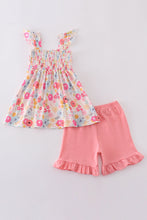 Load image into Gallery viewer, Pink floral print smocked set
