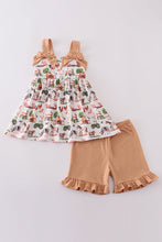 Load image into Gallery viewer, Khaki farm print bow girl set
