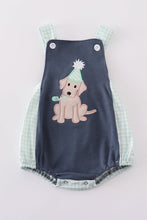 Load image into Gallery viewer, Navy puppy birthday applique boy bubble
